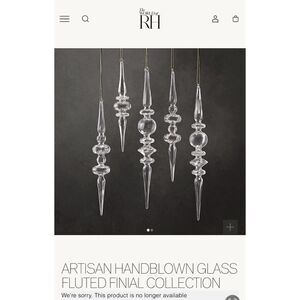 Restoration Hardware ARTISAN Handblown Glass Ornament Clear 10" FLUTED FINIAL